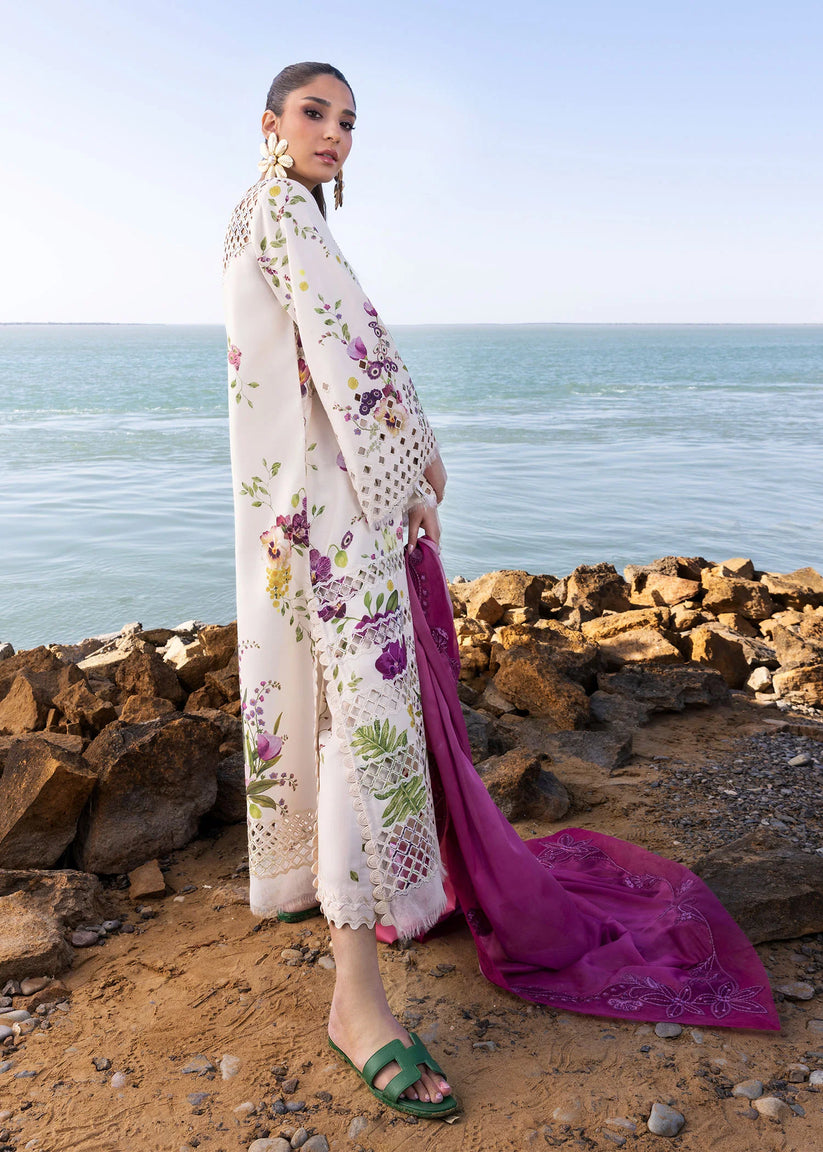 3 Piece Embroidery Snow-White & Magenta - Ready To Wear Suit