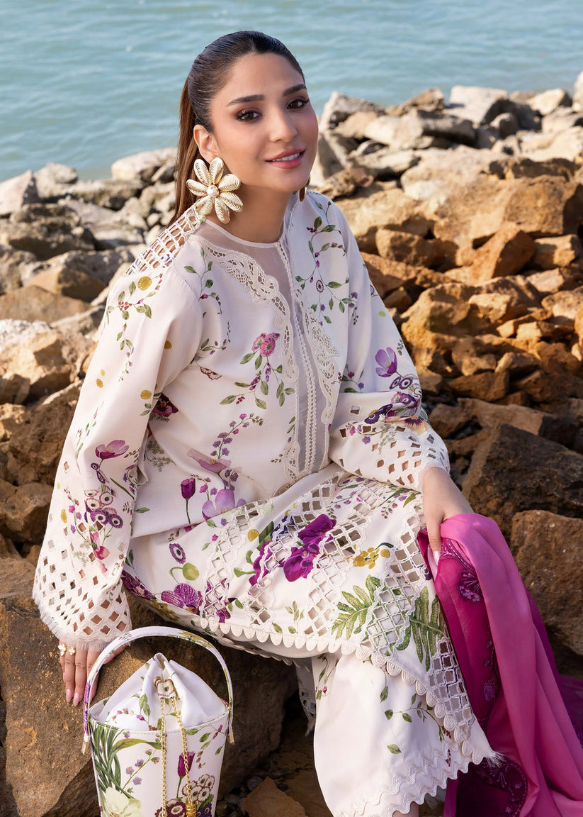3 Piece Embroidery Snow-White & Magenta - Ready To Wear Suit