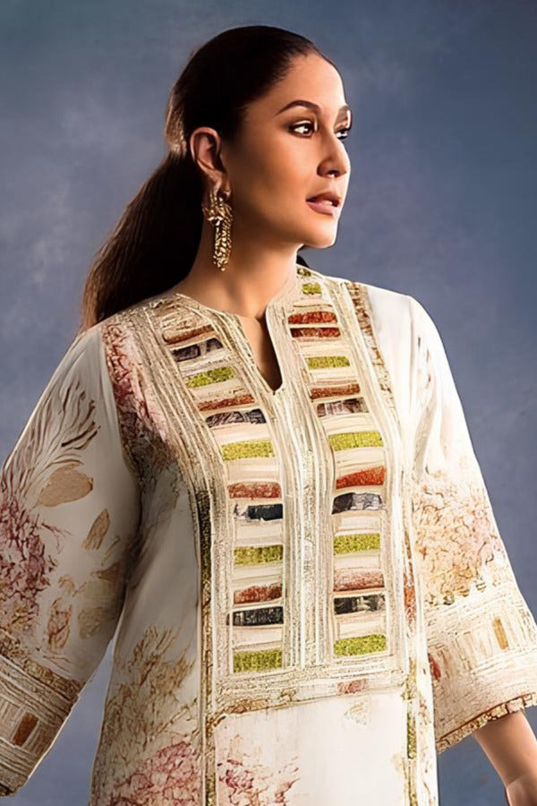 3 Piece Stitched Embroidery Silk Suit - Ready To Wear