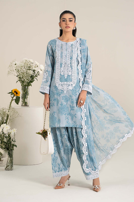 Stitched 3-Piece Lawn Suit β Blue Elegance