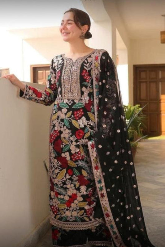 3 Piece Embroidery Chiffon Stitched Suit - Ready To Wear