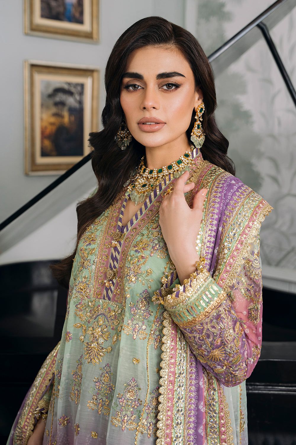 3 Piece Chiffon Stitched Suit with Silk Trouser - Ready To Wear