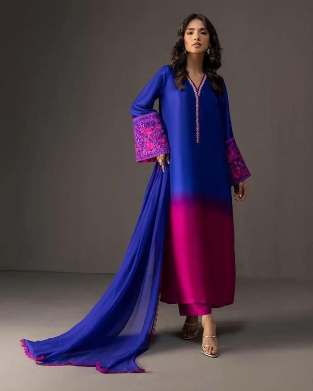 3 Piece Silk Stitched Suit - Ready To Wear