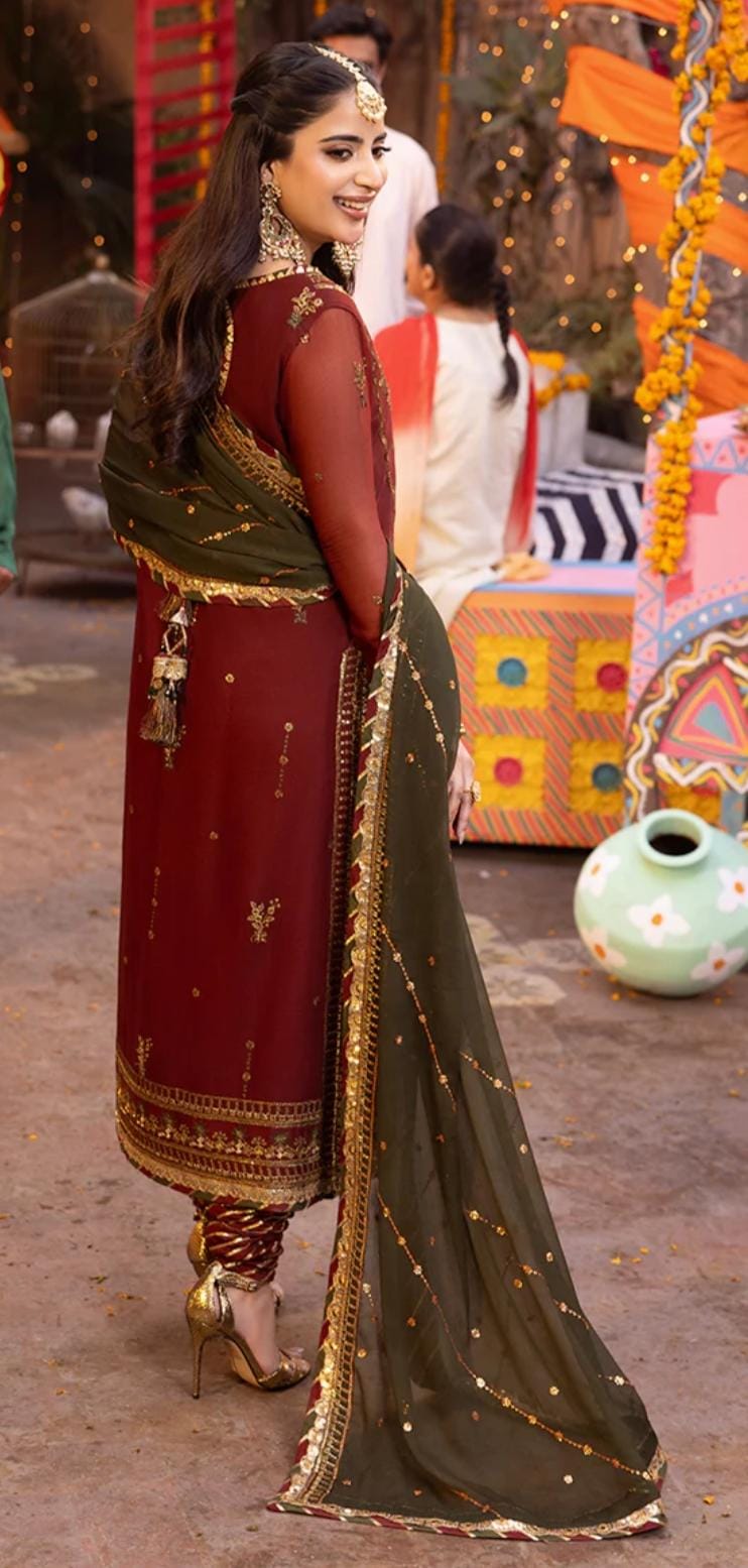 3 Piece Stitched Chiffon Embroidery Dress - Ready To Wear