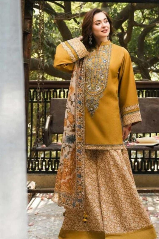 3 Piece Stitched Lawn Suit - Ready To Wear