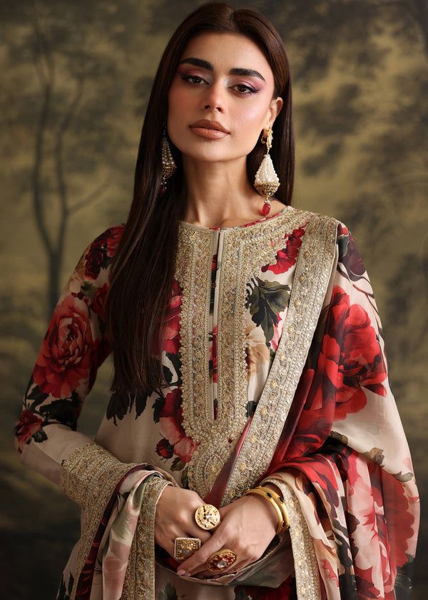 3 Piece Stitched Silk Dress - Ready To Wear