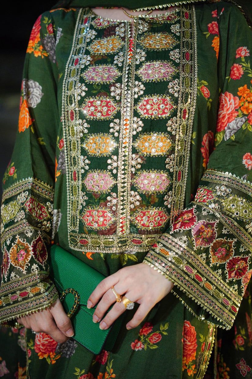 3 Piece Stitched Embroidery Silk Suit - Ready To Wear