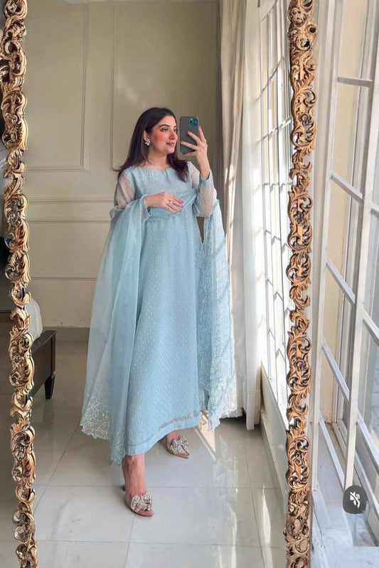 3 Piece Stitched Silk Stone Dress - Ready To Wear