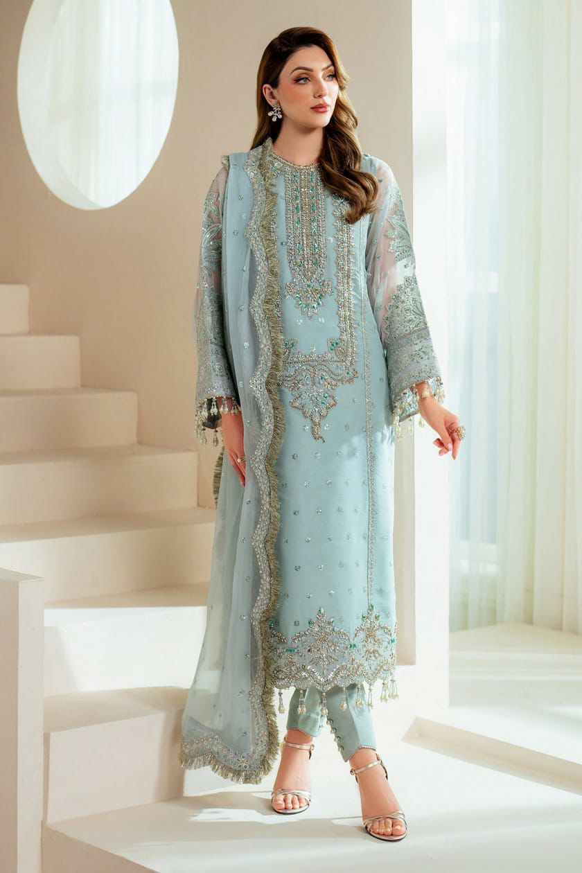 3 Piece Stitched Embroidery Organza Dress - Ready To Wear