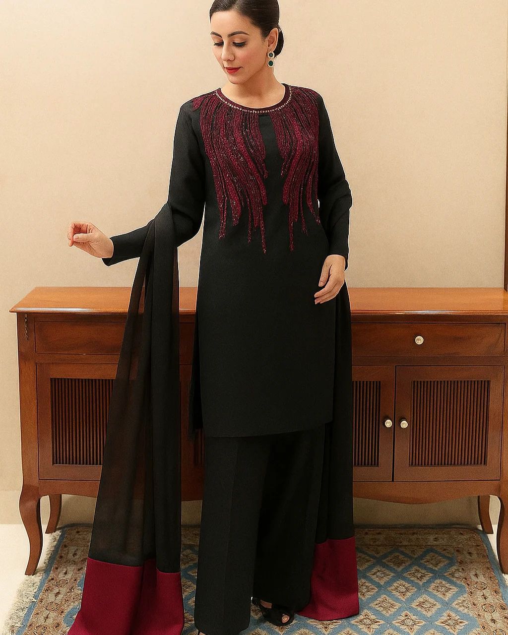 3 Piece Stitched Silk Dress - Ready To Wear