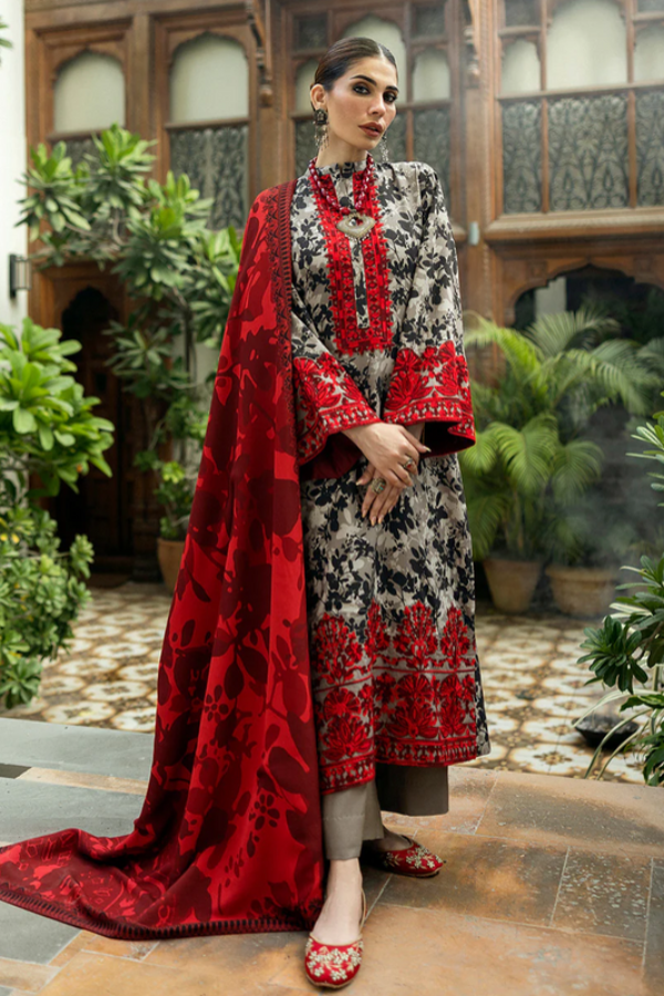 3 Piece Stitched Lawn & Chiffon Ready To Wear Dress