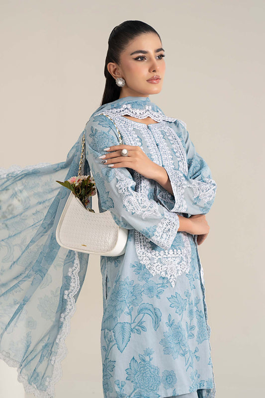 Stitched 3-Piece Lawn Suit – Blue Elegance