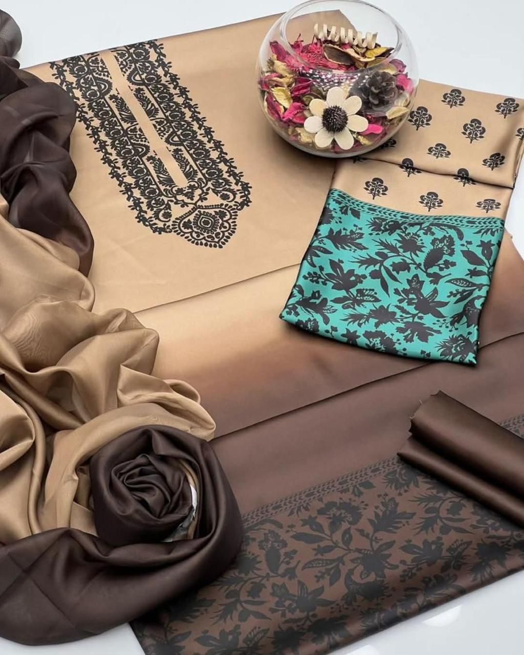 3 Piece Silk Stitched Suit - Ready To Wear