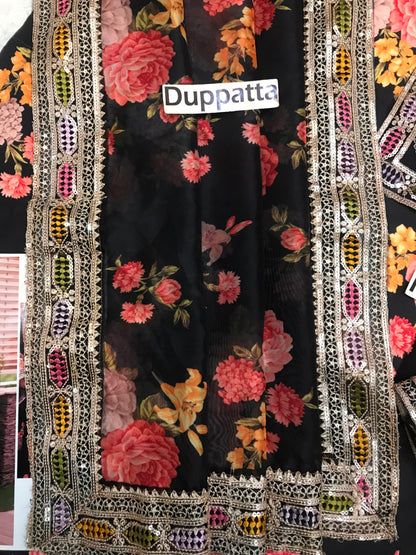 3 Piece Stitched Embroidery Silk Suit - Ready To Wear