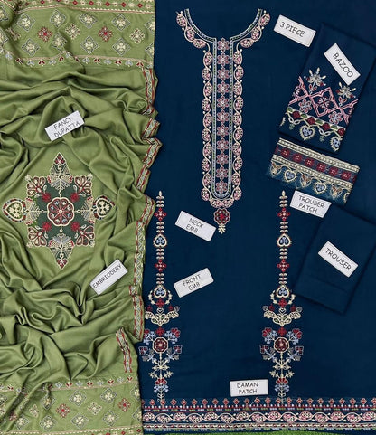 3 Piece Stitched Embroidery Lawn Dress - Ready To Wear