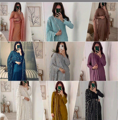 3 Piece Stitched Embroidery Chiffon Dress - Ready To Wear