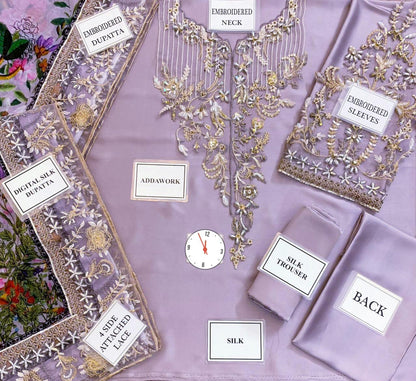 3 Piece Stitched Embroidery Silk Suit - Ready To Wear