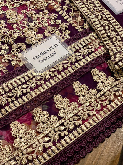 3 Piece Stitched Embroidery Organza Suit - Ready To Wear