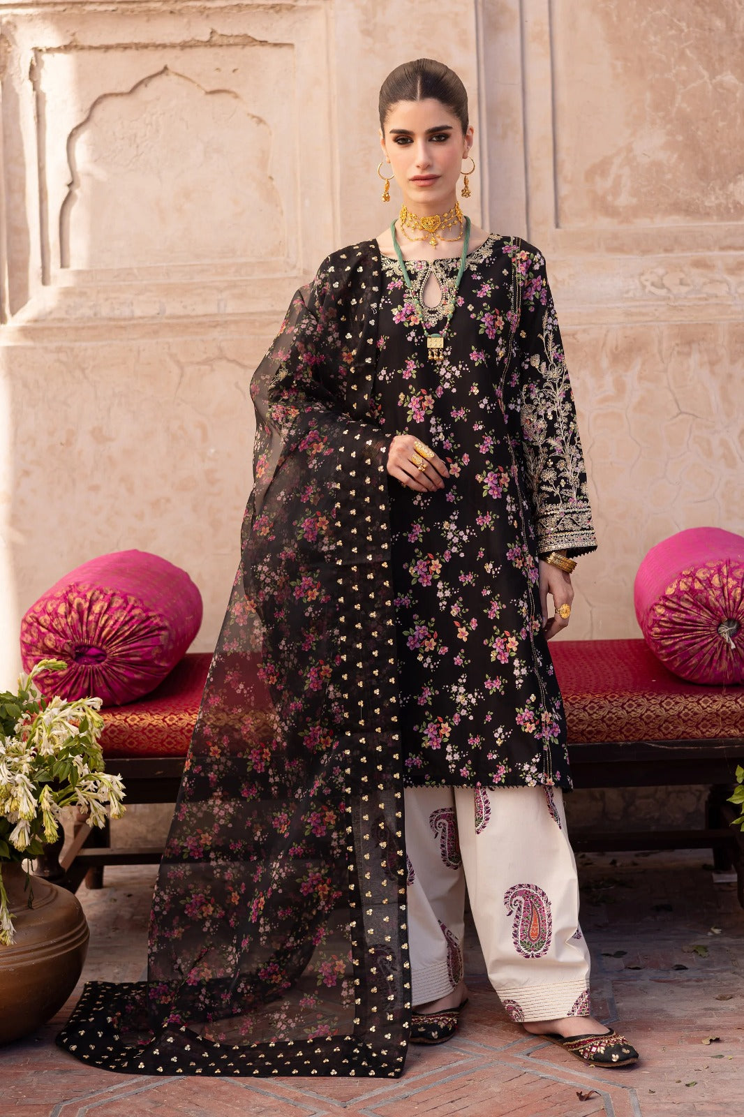 3 Piece Stitched Silk Dress - Ready To Wear