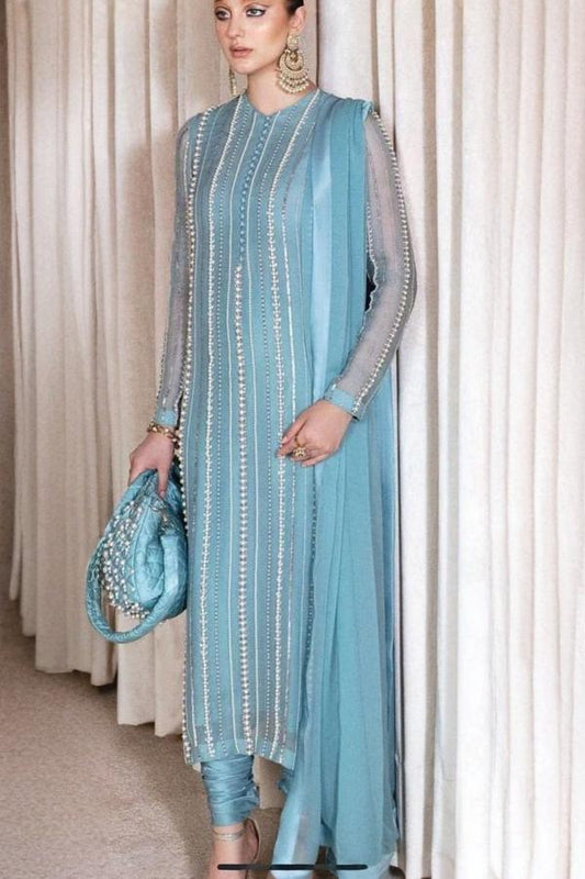 3 Piece Stitched Embroidery Chiffon Dress - Ready To Wear