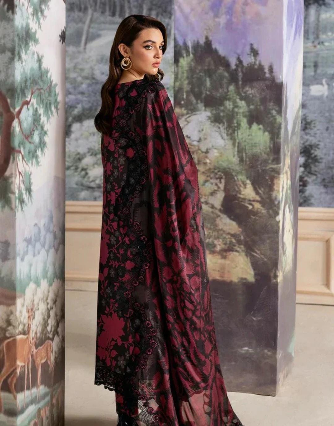 3 Piece Stitched Lawn Embroidery Dress - Ready To Wear