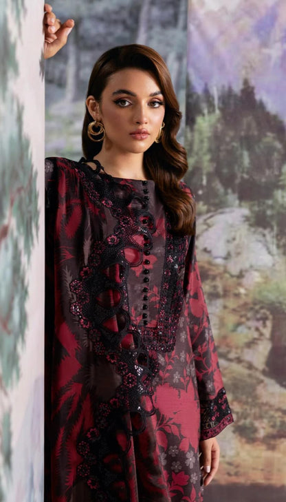 3 Piece Stitched Lawn Embroidery Dress - Ready To Wear