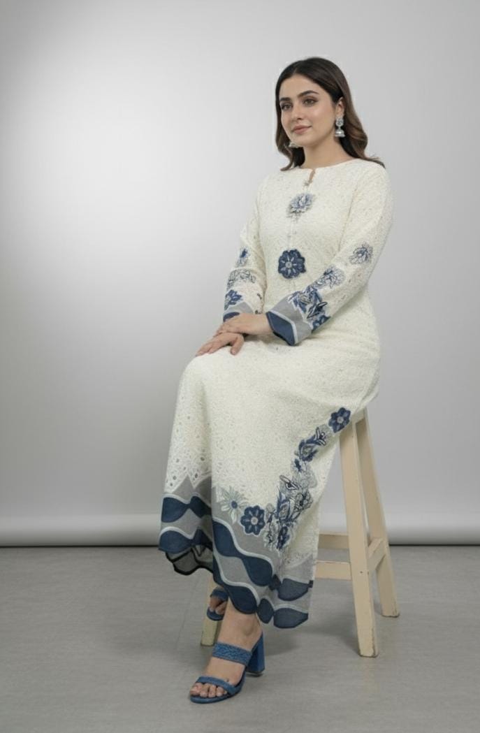 3 Piece Stitched Chikankari Dress - Ready To Wear