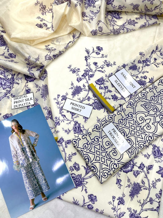 3 Piece Digital Silk Printed Cord Set - Ready To Wear