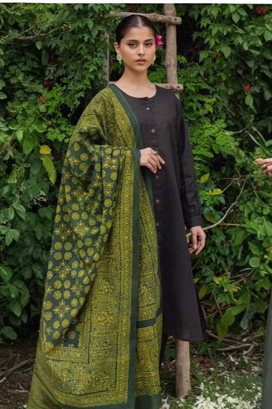 Green Ajrak With Dress - Ready To Wear