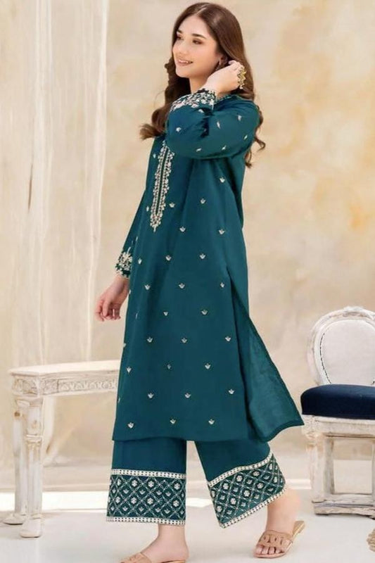 2 Piece Stitched Embroidery Dhanak Dress - Ready To Wear