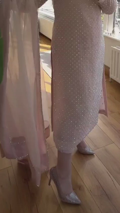 3 Piece Stitched Silk Stone Dress - Ready To Wear