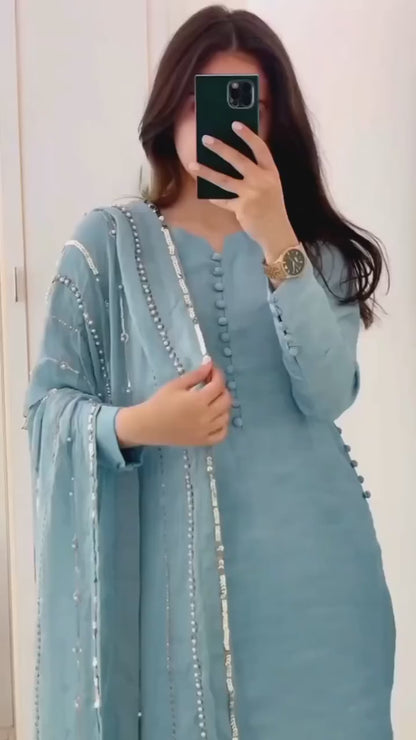 3 Piece Stitched Embroidery Chiffon Dress - Ready To Wear