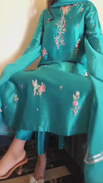 3 Piece Stitched Silk Dress - Ready To Wear
